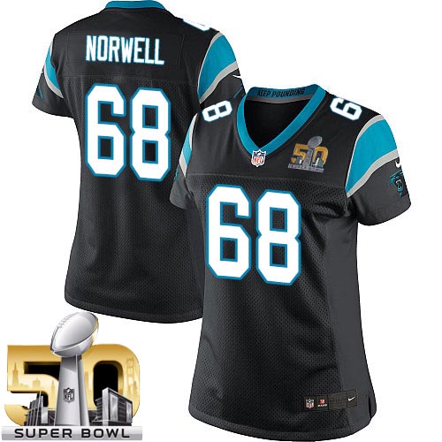 Women's Elite Andrew Norwell Super Bowl L Nike Jersey Black Home - #68 NFL Carolina Panthers